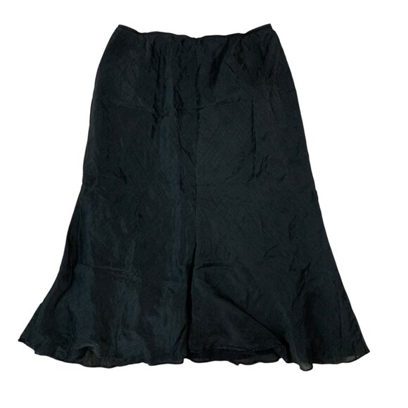 Minimalist Black Linen Silk Blend Flowy Midi Skirt Cotton Lined Large - Picture 2 of 4